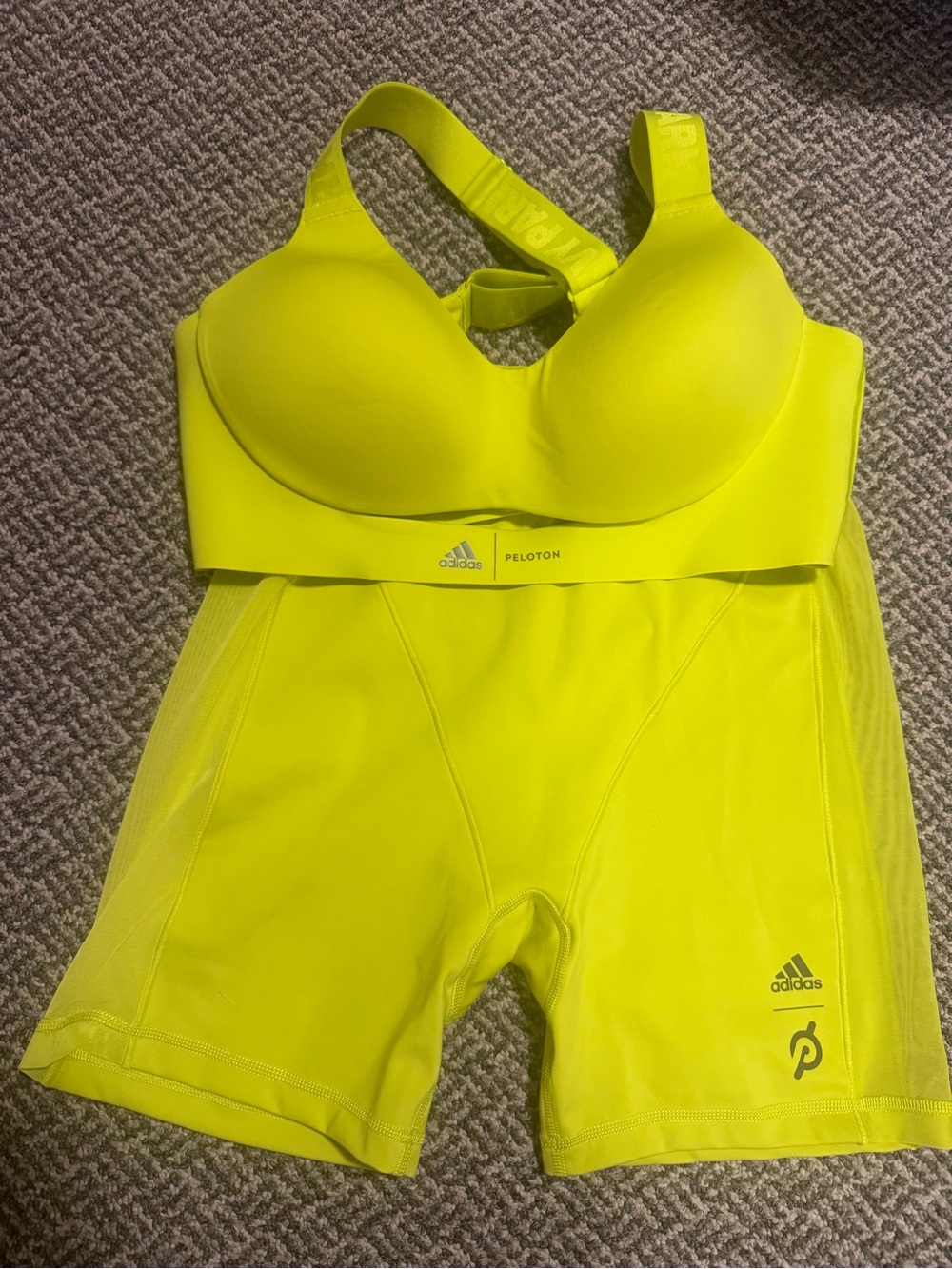 Ivy Park x Adidas x Peloton Women’s Yellow High-Support Sports Bra & Bike Shorts